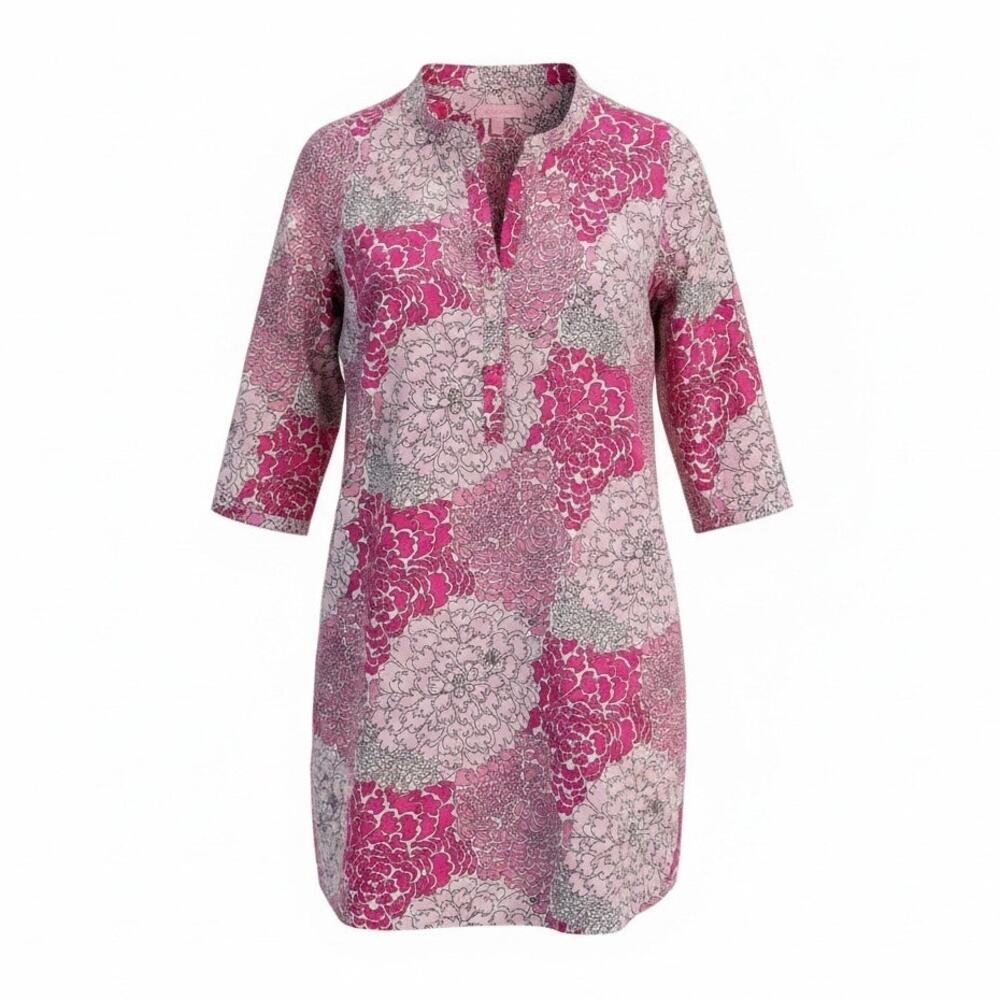Lilly Pulitzer Pink Floral Tunic Mini Dress A-Line Ruffle Sz 10
